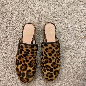 J. Crew Women's 7.5 Clog Leopard Print Calf Hair Studded Detail-Worn Once